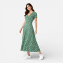 Damen Midikleid mit Blumenmuster und V-Ausschnitt – Sommerkleid für Hochzeitsgäste