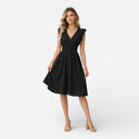 Damen Midikleid mit Lochspitze und V-Ausschnitt – Sommerkleid für Hochzeitsgäste