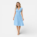 Damen Midikleid mit Lochspitze und V-Ausschnitt – Sommerkleid für Hochzeitsgäste