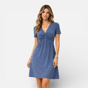 Damen Baumwollkleid mit gedrehtem Vorderteil – V-Ausschnitt A-Linien Sommerstil