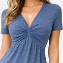 Damen Baumwollkleid mit gedrehtem Vorderteil – V-Ausschnitt A-Linien Sommerstil