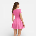 Damen Sommer Minikleid mit figurbetontem Oberteil und ausgestelltem Rock, kurze Ärmel, Stretchstoff