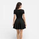 Damen Sommer Minikleid mit figurbetontem Oberteil und ausgestelltem Rock, kurze Ärmel, Stretchstoff