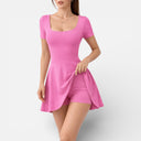 Damen Sommer Minikleid mit figurbetontem Oberteil und ausgestelltem Rock, kurze Ärmel, Stretchstoff