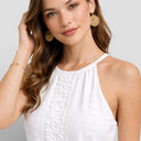 Damen Weißes Eyelet Mini-Kleid Ärmelloses Sommerurlaubskleid