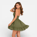 Damen Rückenfreies Neckholder Mini-Kleid Mit geraffter Taille Sommerkleid