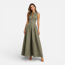 Damen Ärmelloses Maxi-Kleid mit Reißverschluss vorne Eleganter Faltenrock