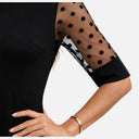 Dames Zwarte Kantjurk Elegant Metelhoge Mouwen Ronde Hals