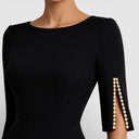 Elena – Women’s O-Neck Half Sleeve Beaded Swing Dress