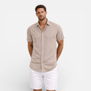 Men’s Linen Cotton Blend Button Up Shirt Breathable Summer Fit