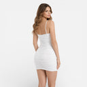 Damen gerafftes Bodycon-Minikleid – Figurbetontes V-Ausschnitt-Camisole