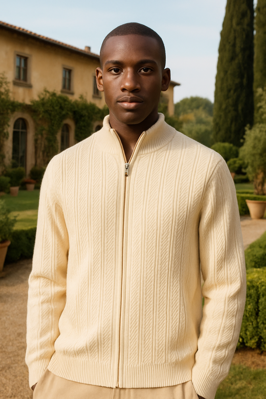 Miles Heren Wol Rits Cardigan – Gebreide Trui met Volledige Rits en Hoge Kraag