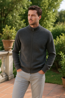 Simon Men’s Wool Zip Cardigan – Full Zip Knit Sweater with High Collar