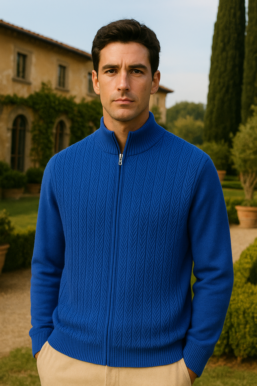 Miles Heren Wol Rits Cardigan – Gebreide Trui met Volledige Rits en Hoge Kraag