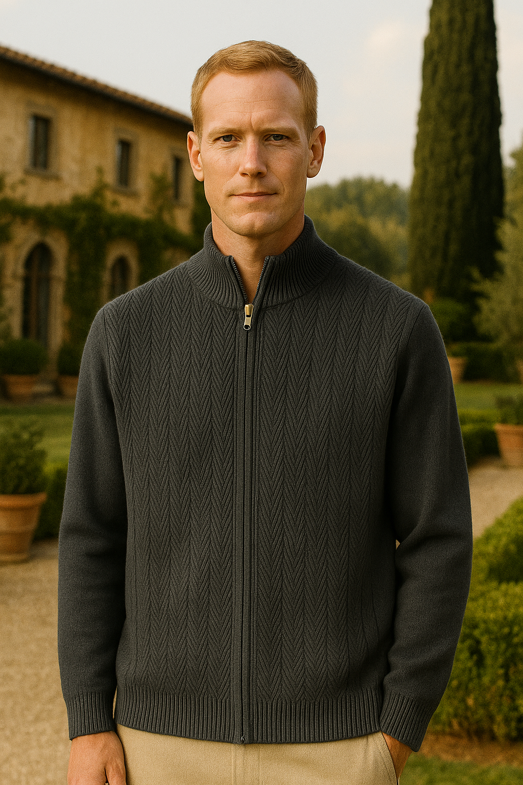 Miles Heren Wol Rits Cardigan – Gebreide Trui met Volledige Rits en Hoge Kraag