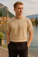 Nathan Men’s Knitted T-Shirt – Short Sleeve Cotton Blend Summer Top