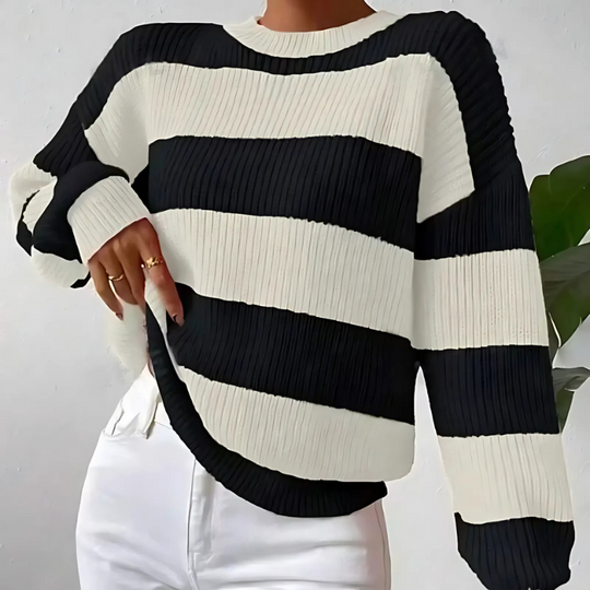 Elara Women’s Striped Knit Sweater – Long Sleeve Pullover