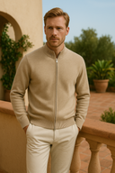 Simon Men’s Wool Zip Cardigan – Full Zip Knit Sweater with High Collar