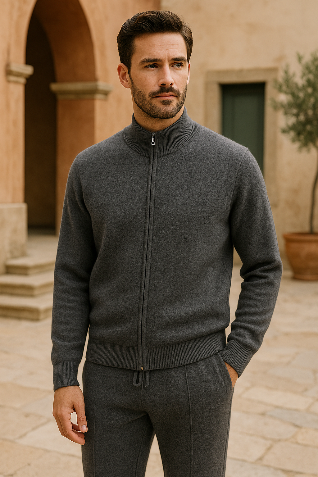 Liam Men’s Wool Tracksuit – Full Zip Cardigan and Drawstring Pants Set