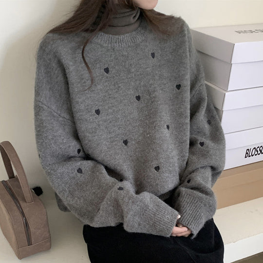 Amelia Women’s Heart Knit Sweater – Long Sleeve Casual Pullover