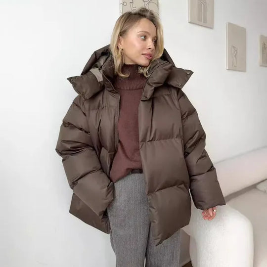 Ella Dames Gewatteerde Jas – Oversized Winterjas met Capuchon