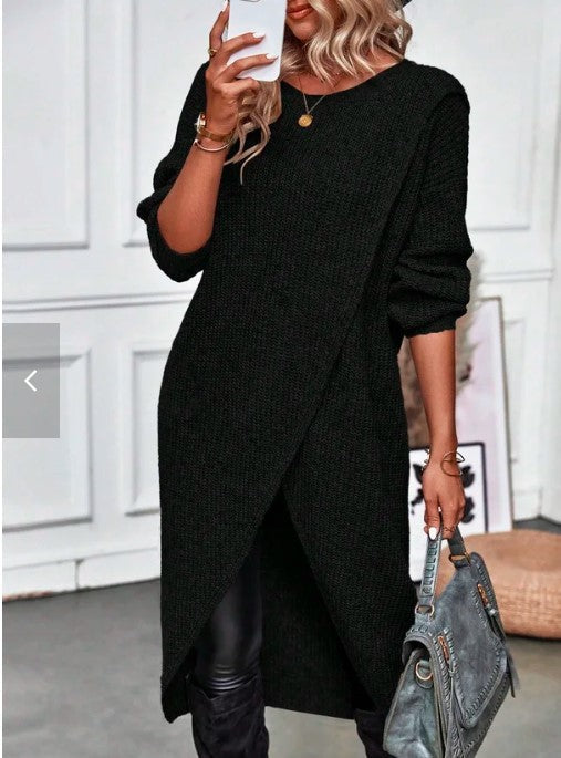 Elara | Women’s Knitted Tunic Dress with Overlap Hem