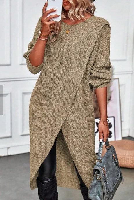 Elara | Women’s Knitted Tunic Dress with Overlap Hem