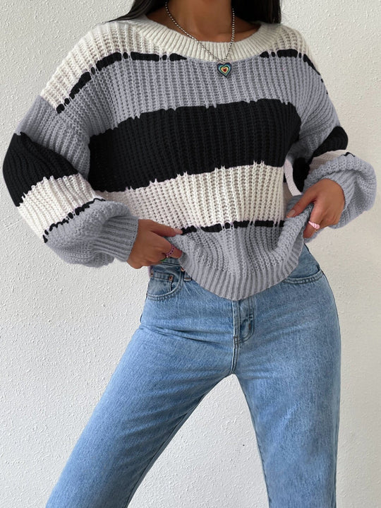 Alina | Women’s Striped Chunky Knit Sweater