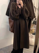 Emma Damen langer Strickcardigan – Offener Oversize-Mantel