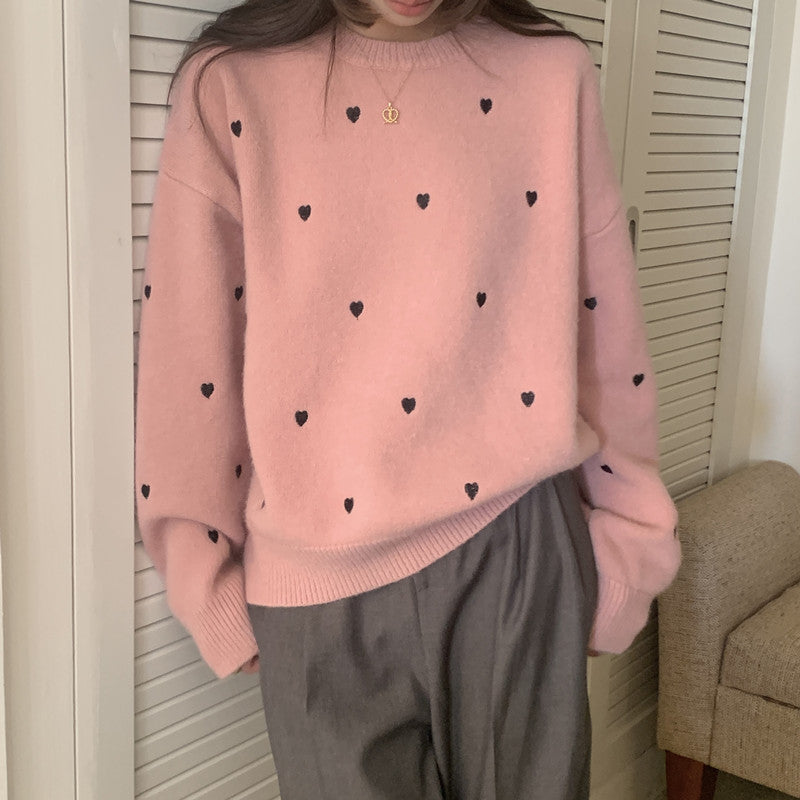 Amelia Women’s Heart Knit Sweater – Long Sleeve Casual Pullover