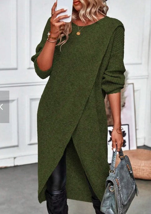 Elara | Women’s Knitted Tunic Dress with Overlap Hem