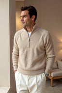Caius – Men’s Beige Half-Zip Ribbed Sweater