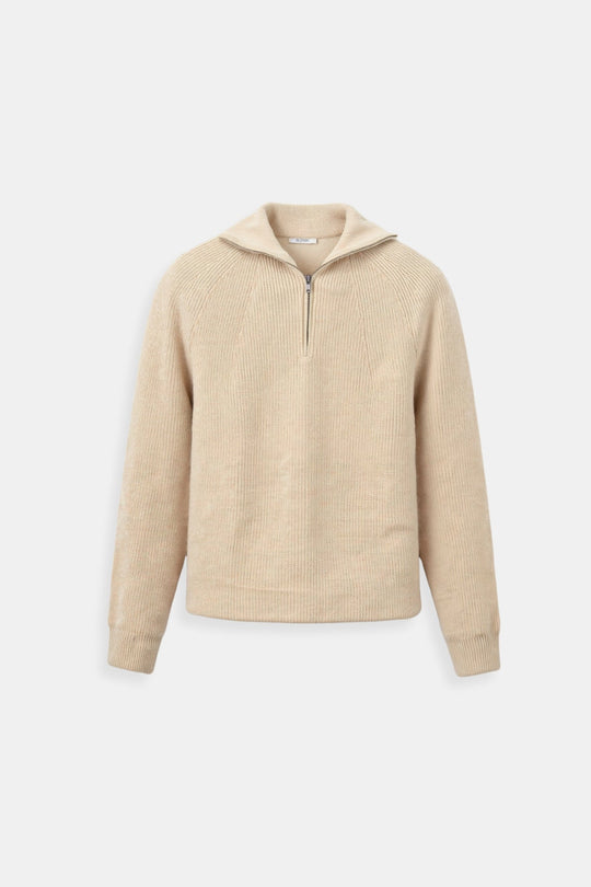 Caius – Men’s Beige Half-Zip Ribbed Sweater