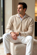 Caius – Men’s Beige Half-Zip Ribbed Sweater