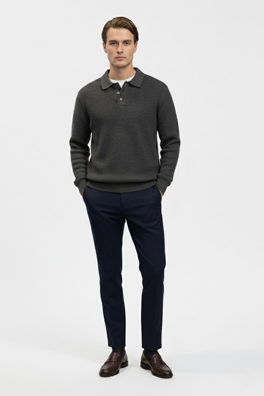 Barclay & Bloom | Herren Strick-Poloshirt – Gerippter Wollmischung Langarm