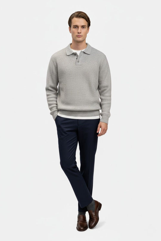 Barclay & Bloom | Herren Strick-Poloshirt – Gerippter Wollmischung Langarm