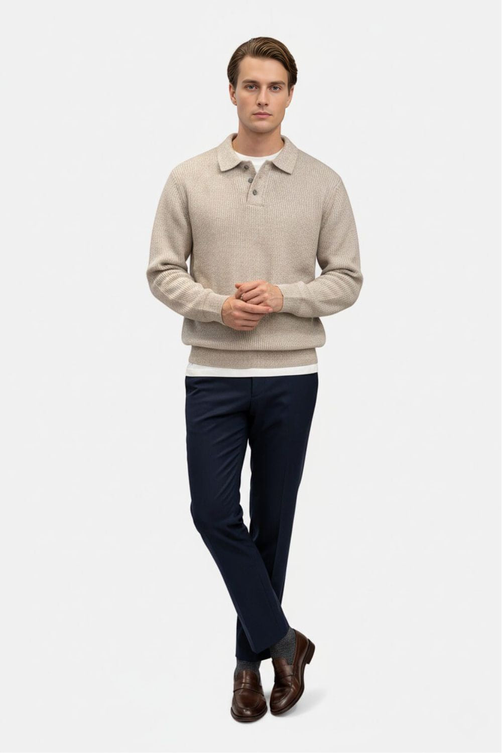 Barclay & Bloom | Herren Strick-Poloshirt – Gerippter Wollmischung Langarm