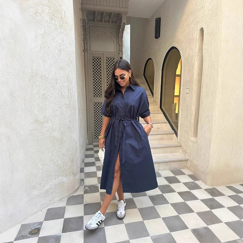 Zoey – Loose Fit Dress with Lace-Up Detail