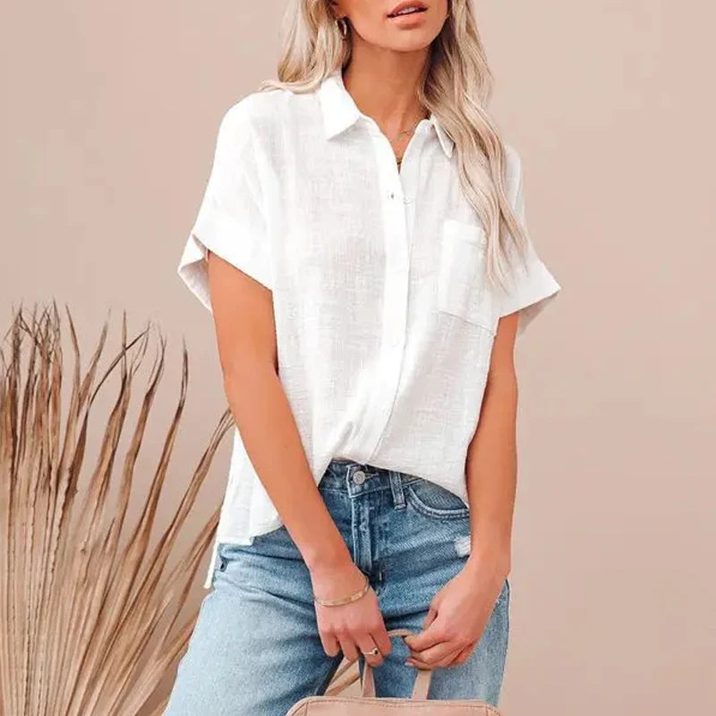 Cleo – Women’s Cotton Linen Short Sleeve Blouse