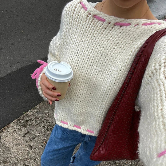 Lucienne | Women's Knit Sweater with Ribbon Details