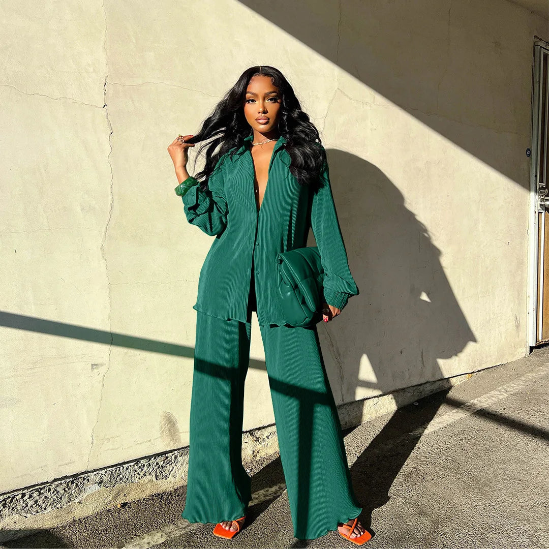 Tess 2-Piece Set | Long Sleeve Oversized Shirt and Wide Leg Pants