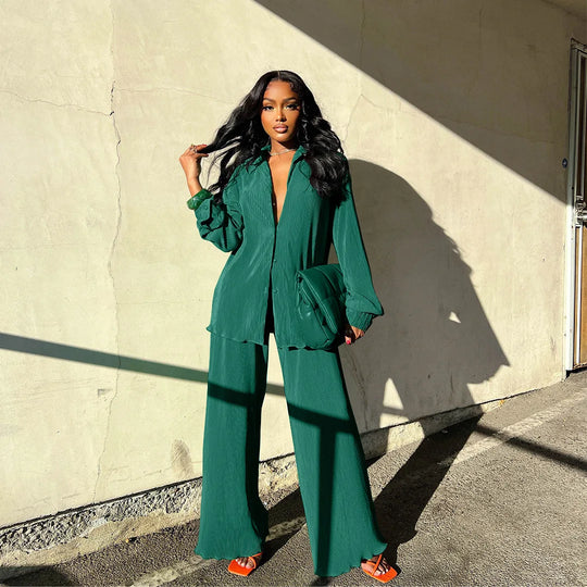 Tess 2-Piece Set | Long Sleeve Oversized Shirt and Wide Leg Pants