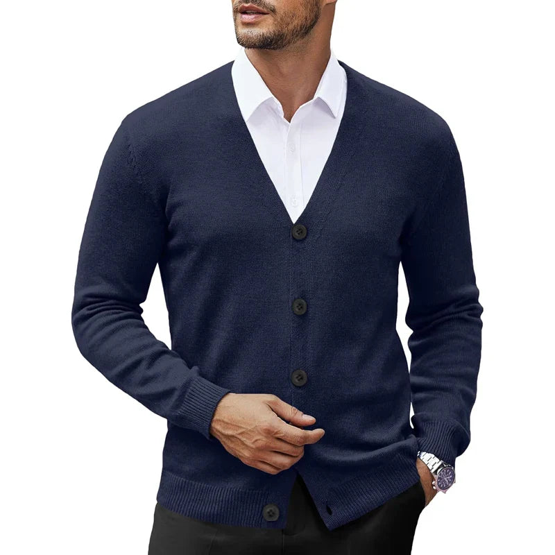 Victor Men’s Cardigan – V-Neck Wool Blend Button-Up