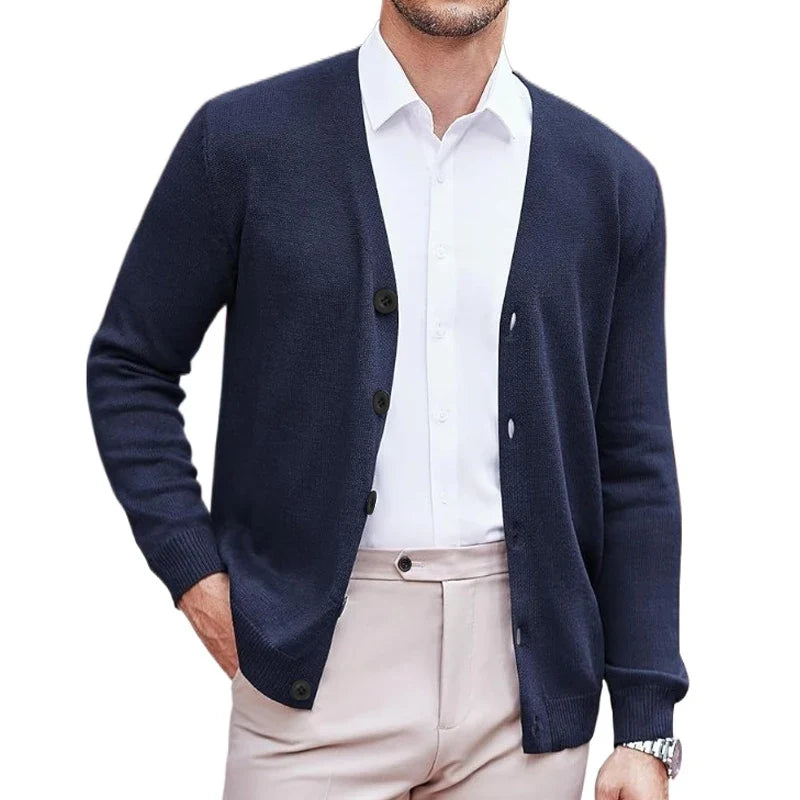 Victor Men’s Cardigan – V-Neck Wool Blend Button-Up