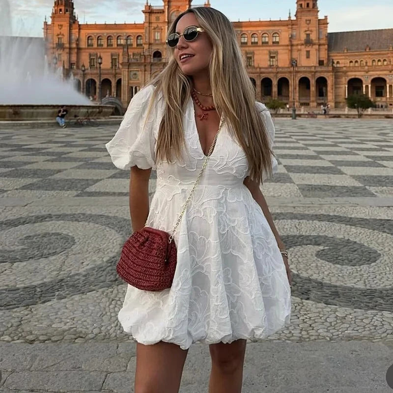Maya – Women’s Embroidered V-Neck Mini Dress
