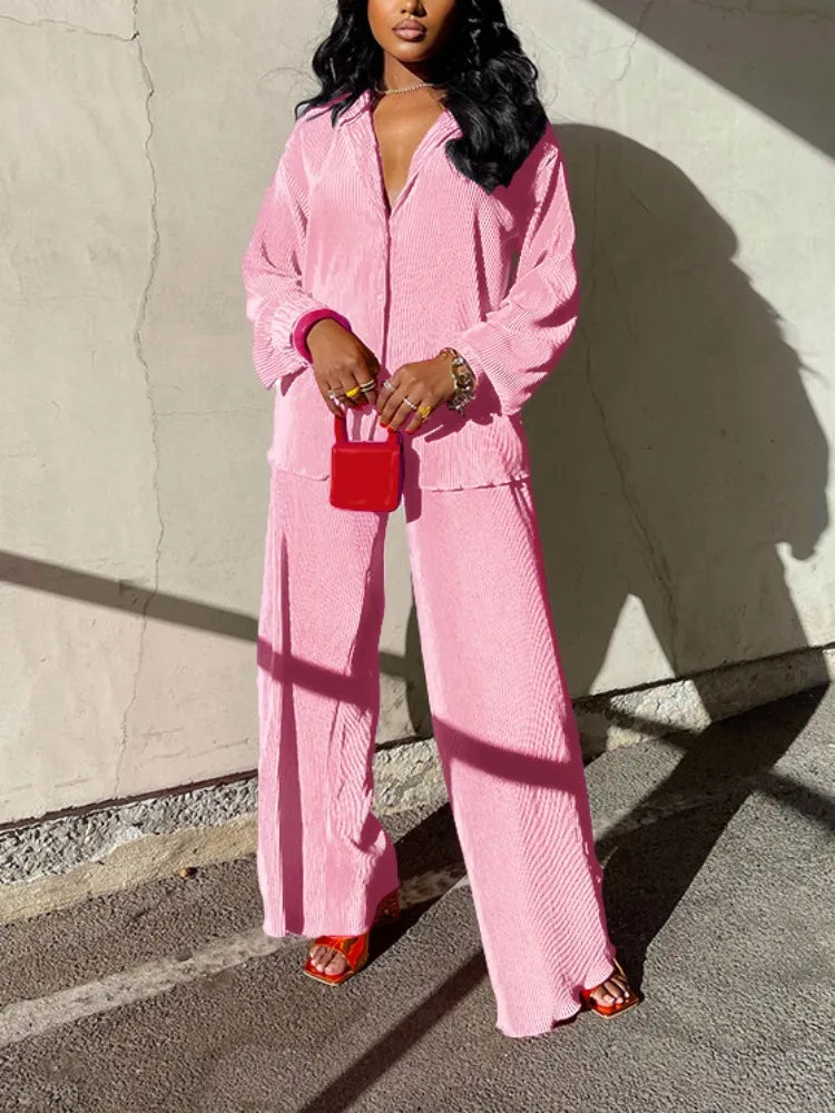 Tess 2-Piece Set | Long Sleeve Oversized Shirt and Wide Leg Pants