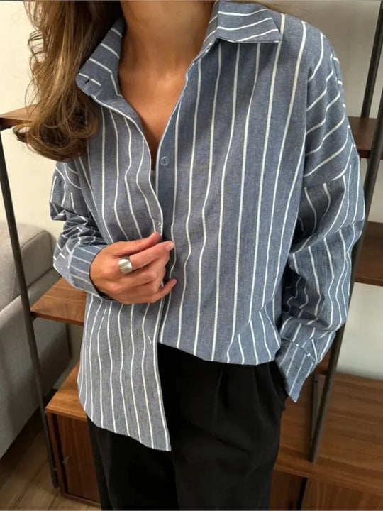 Elizabeth – Women’s Casual Striped Long Sleeve Shirt with Turn-Down Collar