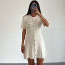 Amelia – White Ribbed Knit Mini Dress with Buttons