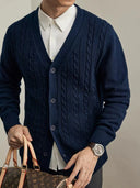 Miles Men’s Cardigan – Cable Knit Wool Blend V-Neck
