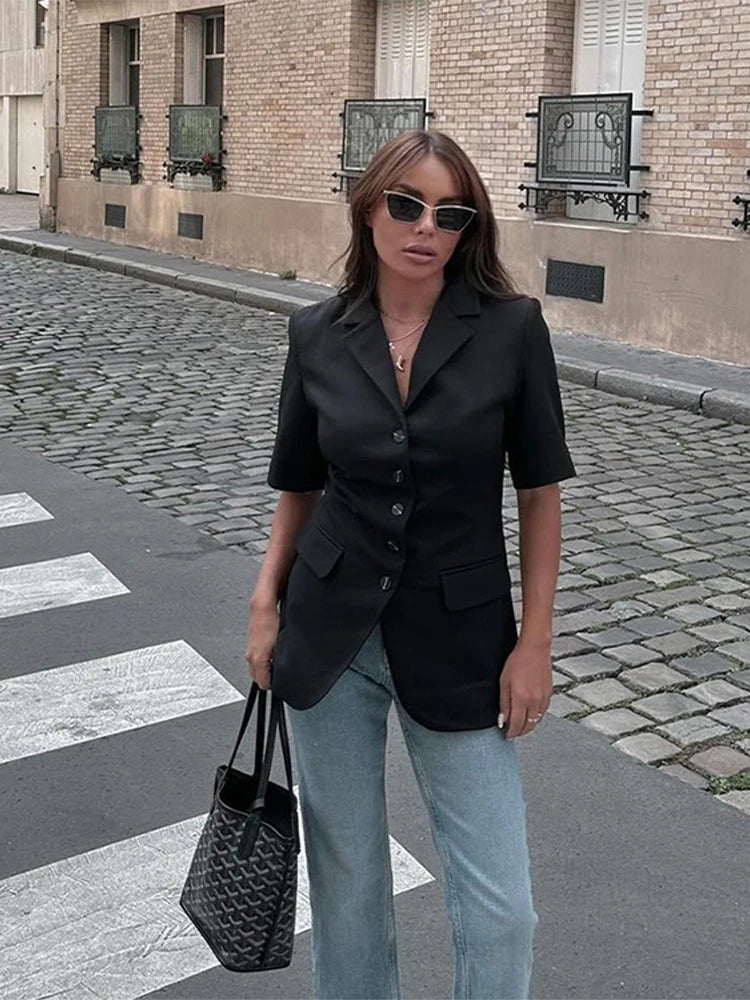 Ines – Women’s Short Sleeve Blazer with Single Breasted Design